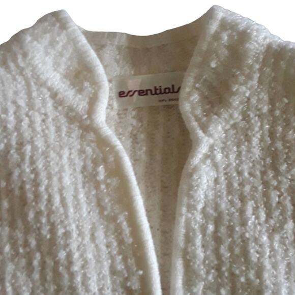 Vintage Womens Sz L Pockets Ivory 90s Granny Core Fairy Open Front Y2K Cardigan - Picture 3 of 8